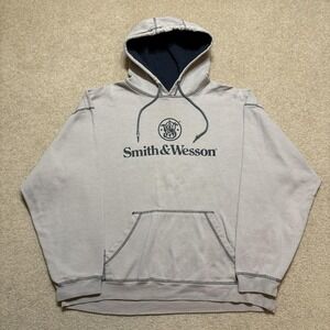 Vtg Smith & Wesson Hoodie Mens XL Gray Pullover Sweatshirt Logo Fleece Hunting